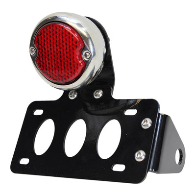 A black TC Bros. LED 33 Ford Replica Side Mount Tail Light/License Plate Bracket with a LED tail light and a versatile bracket.
