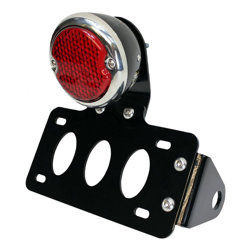 A TC Bros. LED Black 33 Ford Replica Side Mount Tail Light/License Plate Bracket, enhanced by an LED tail light for increased visibility.