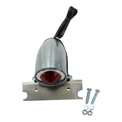 A self-grounding, Moto Iron® 12 Volt Polished Aluminum Sparto Brake/Tail Lamp with a polished aluminum housing on a white background.
