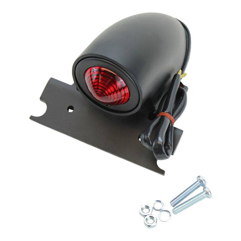A self grounding, Moto Iron® Black Sparto Tail Light with a red light.