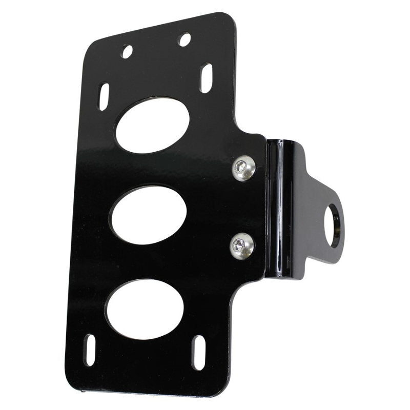 A TC Bros. Side Mount License Plate Bracket (with no light) 1" Axle Mount with two holes for side mount license plate position.