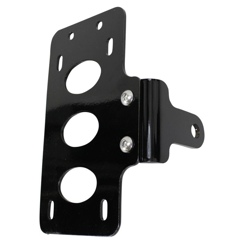 A TC Bros. Side Mount License Plate Bracket (with no light) 1/2" Shock Mount, powdercoated gloss black.