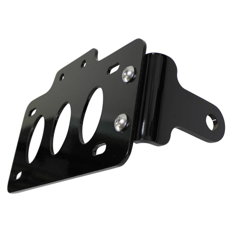 The TC Bros. side mount license plate bracket (with no light) 1/2" Shock Mount is powdercoated gloss black.