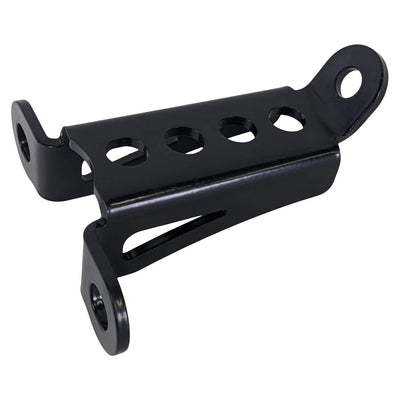 An image of a black TC Bros. Bottom Mount Harley Headlight Bracket for a motorcycle.