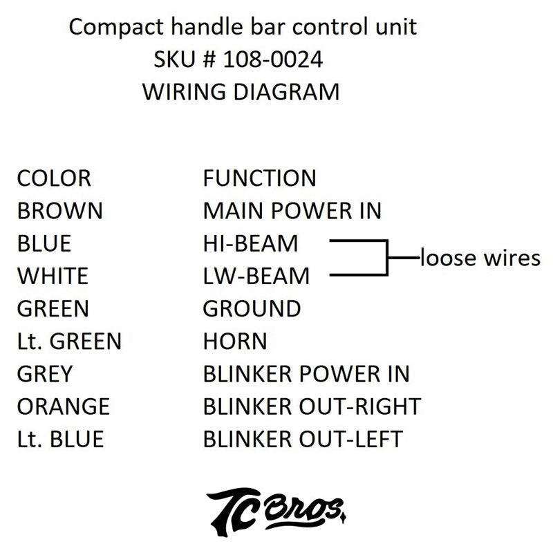 The wiring diagram for the Universal Compact Handlebar Multi-Switch for 7/8" Bars (hi/lo beam, turn signal, horn) by Moto Iron®.