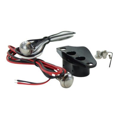 A set of Wyatt Gatling Black Dual Handlebar Button Switch Kits with a handlebar mounted microswitch for a motorcycle.
