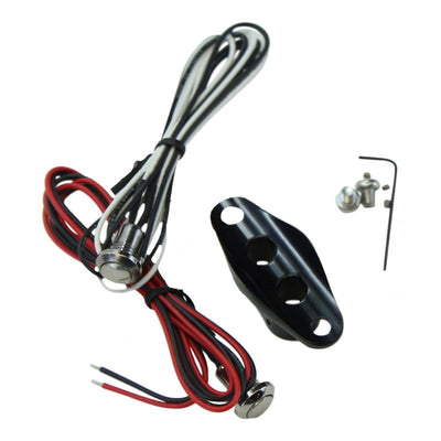A set of Black Dual Handlebar Button Switch Kit and a microswitch for a motorcycle, handlebar mounted, Wyatt Gatling.