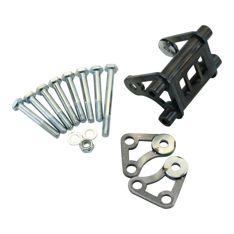 A set of Hughs HandBuilt XS650 Motor Mount Kit (74-Up) for a motorcycle chassis.