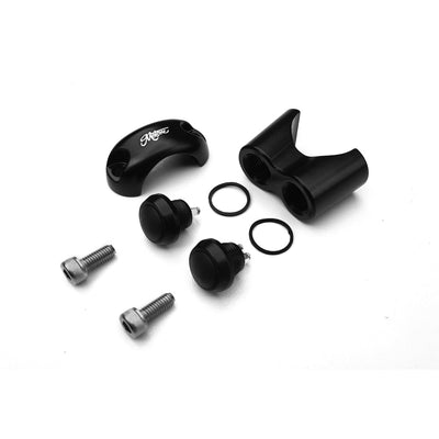 A set of Motone Dual Button Microswitch for 1" handlebar - black screws and bolts for a motorcycle.