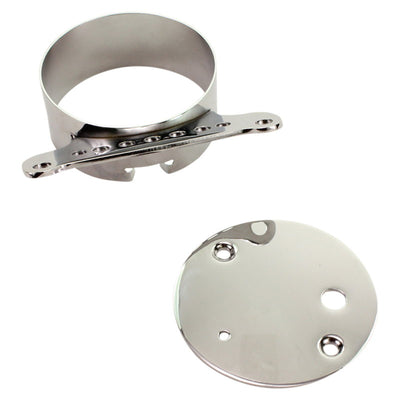 A Biker's Choice Single Gauge Mounting Kit for Sportster 1995-2005 - Chrome and a plate on a white background.