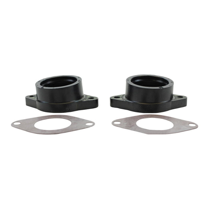 Two black Yamaha XS650 Special Intake Manifolds Carb Holders on a white background for K&L.