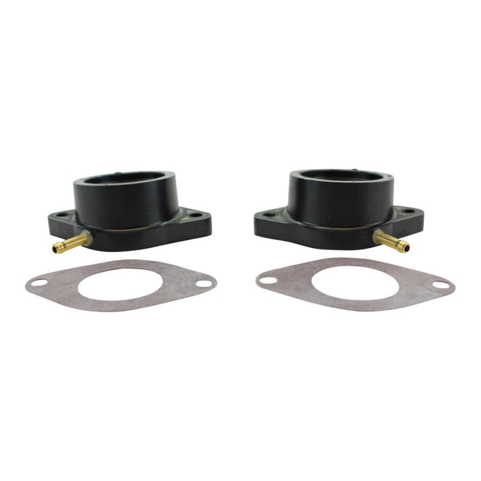 Two K&L Yamaha XS650 Special Intake Manifolds Carb Holders on a white background.