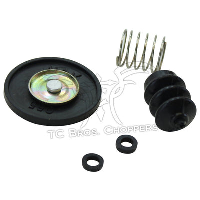 A black Accelerator Pump Diaphragm Kit Keihin Carbs 76-Up (Butterfly & CV) & also S&S Super E & G spring and spring kit for the Harley Davidson chopper by Mid-USA.