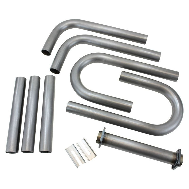 A set of steel pipes and tubes perfect for a Harley Davidson enthusiast in need of the TC Bros. DIY Builder Exhaust Kit fits Harley Davidson 3 Bolt STD Heads.