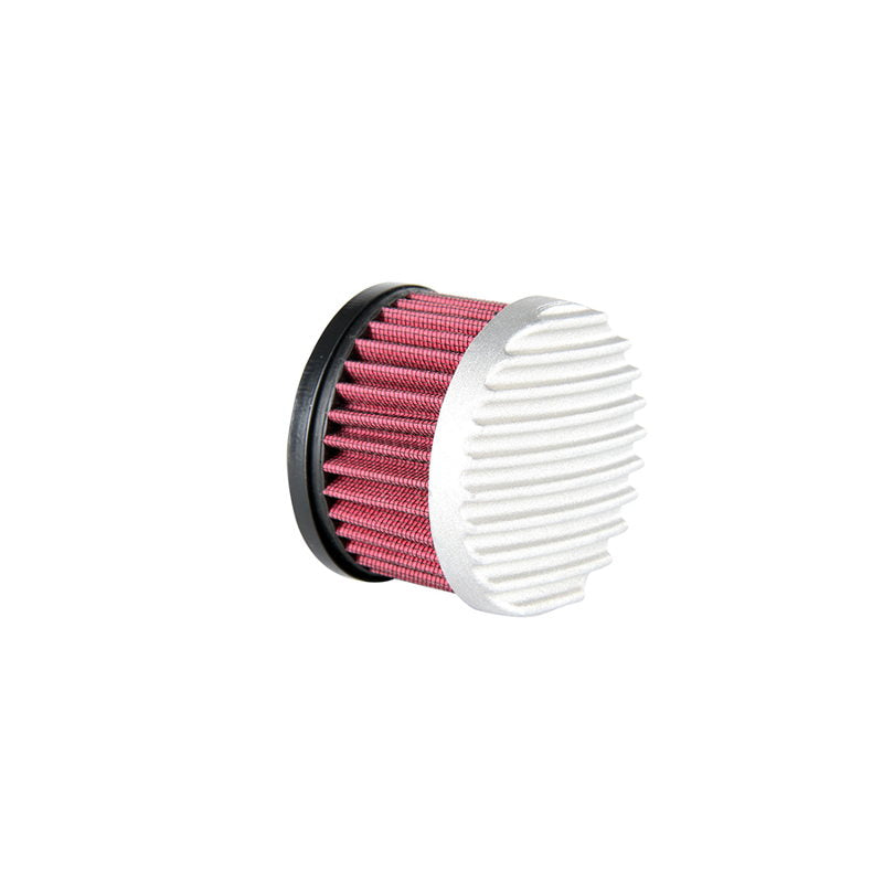 A pink and white TC Bros. Finned Raw Air Cleaner HD CV Carbs & EFI, with a vintage style, on a white background.