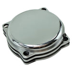 A close-up of a silver LC Fabrications HD CV Carb Cap (polished).
