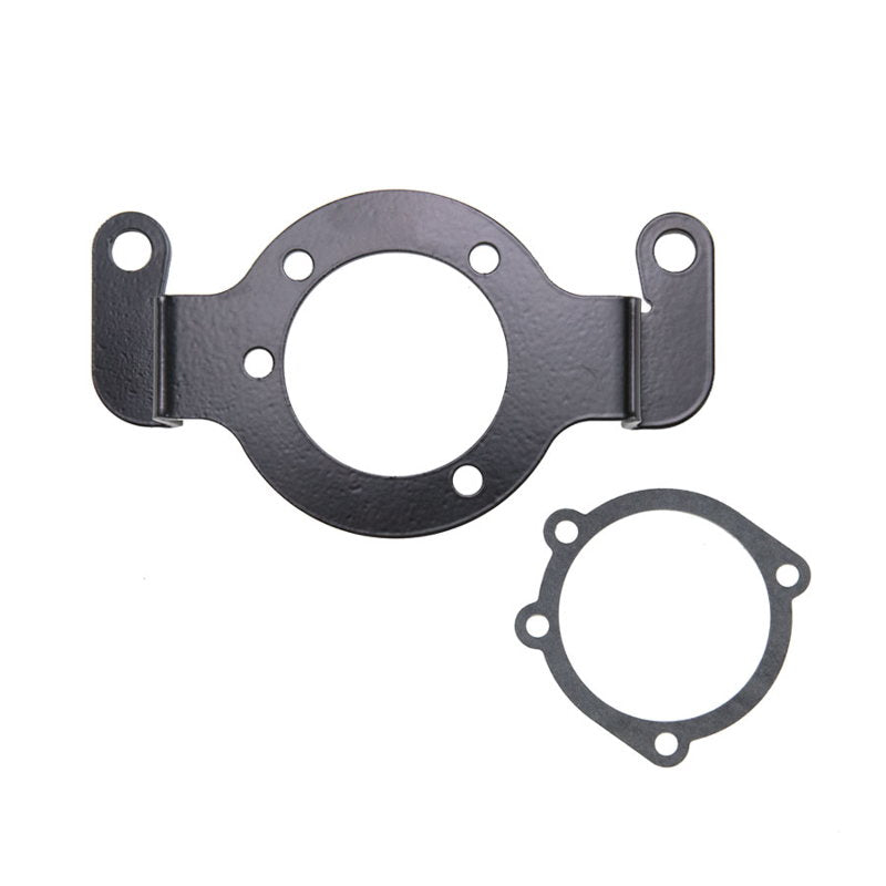 A TC Bros Air Cleaner/Carb Support Bracket for HD Twin Cam Engines with a gasket on a white background.