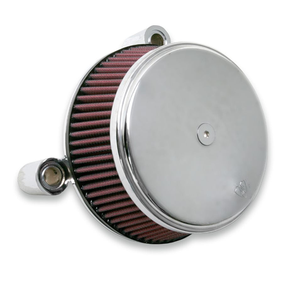 A chrome air filter, the Arlen Ness Big Sucker™ Stage 1 Air Filter Kit - '01-'17 Twin Cam EFI & '99-'06 CV Carb - Chrome, on a white background.