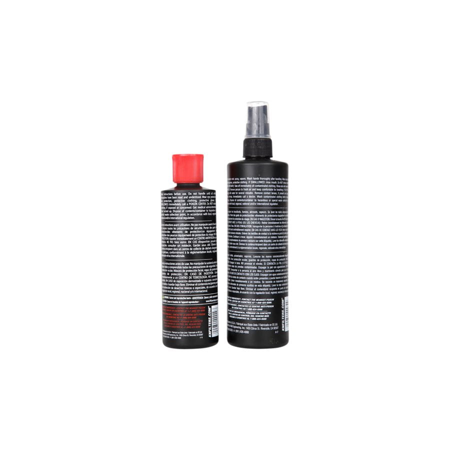 A black K&N bottle and a red K&N bottle on a white background for efficient airflow maintenance system.