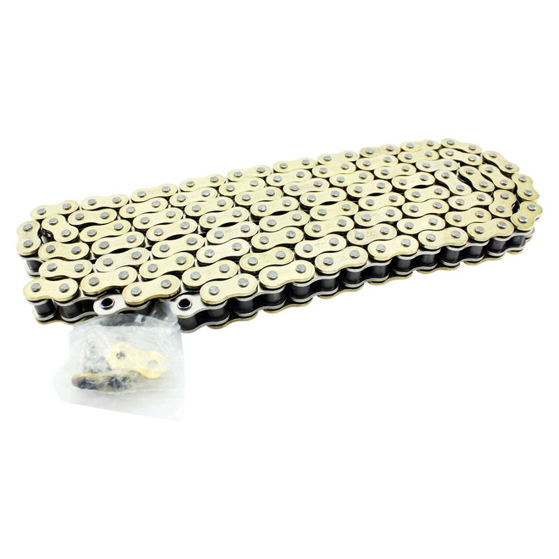 A black and yellow FirePower 530 Gold Heavy Duty O-Ring Chain with heavy duty tensile strength on a white background.