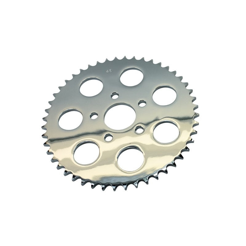 A TC Bros. Rear Flat 48T Sprocket for 2000-newer Sportster & Big Twin (Chrome) on a white background.