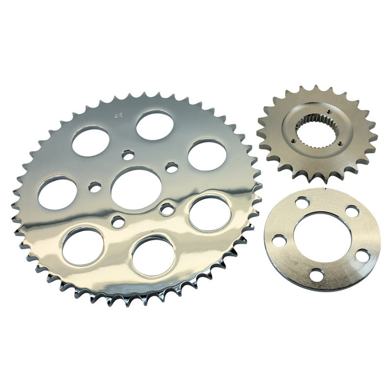 Stainless steel TC Bros. Harley Sportster sprocket and belt to chain conversion kit fits 1991-1994 XL Sportster Models (Chrome Sprocket).