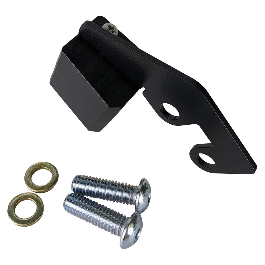 A black TC Bros. Chain Slider 2006-2017 Harley Dyna bracket with bolts and screws for TC Bros. chain drive kits.