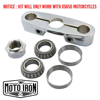 Notice will only work with Harley Davidson and Moto Iron® Yamaha XS650 Springer Conversion Kit with Steering Neck Bearings motorcycles.