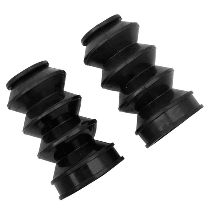 Two HardDrive 39mm Fork Boot Gaiters, 5" long and black rubber with accordion style, protect shock absorbers or steering parts on Harley models such as the Sportster.
