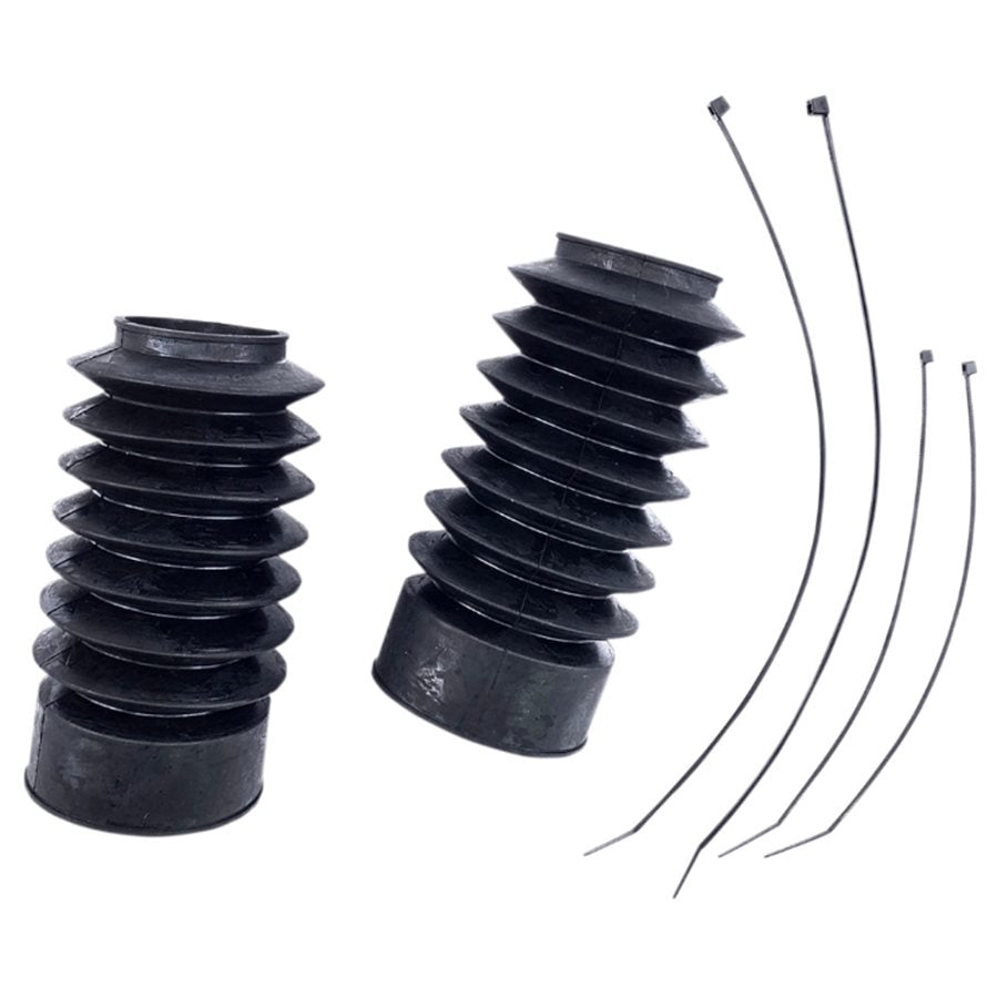 A pair of black rubber hoses and a pair of wires, suitable for Harley Models, including the Drag Specialties 49mm Fork Boot Gaiters - 7" Long.