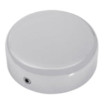 A white round Drag Specialties Steering Stem Bolt Cover for 87-09 Sportster 99-17 Dyna in Chrome on a white background.