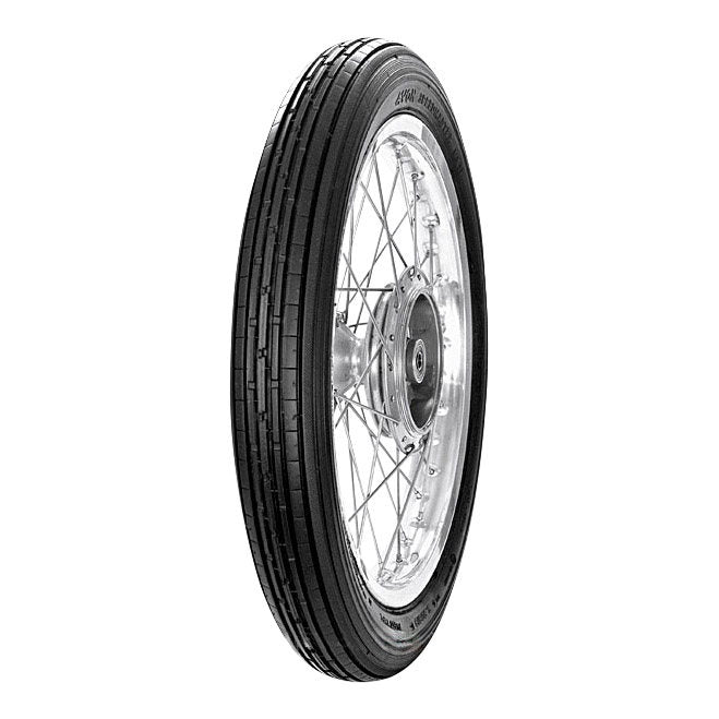 A VINTAGE STYLE motorcycle tire, the RIBBED Avon Speedmaster 3.5-19 Front Tire, on a white background.