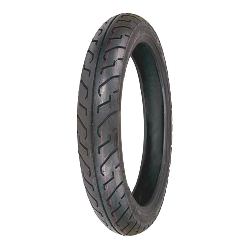 A Shinko 100/90-19 Front Tire 712 with exceptional wet weather performance on a white background.