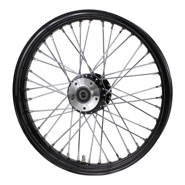A Moto Iron® black front 40 spoke wheel on a white background.