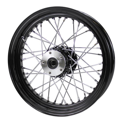 A Moto Iron® Black Rear 40 Spoke Wheel 16 "x 3" Fits All Harley Models 1979-99 (exc Touring & 1979 Sportster), on a white background.