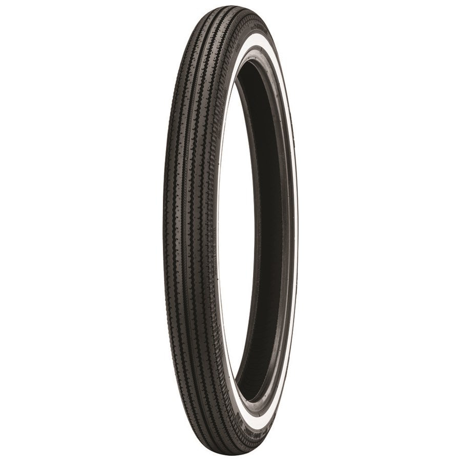 A Shinko 270 Vintage Style Front Tire 3.00-21 White Wall 57S on a white background.