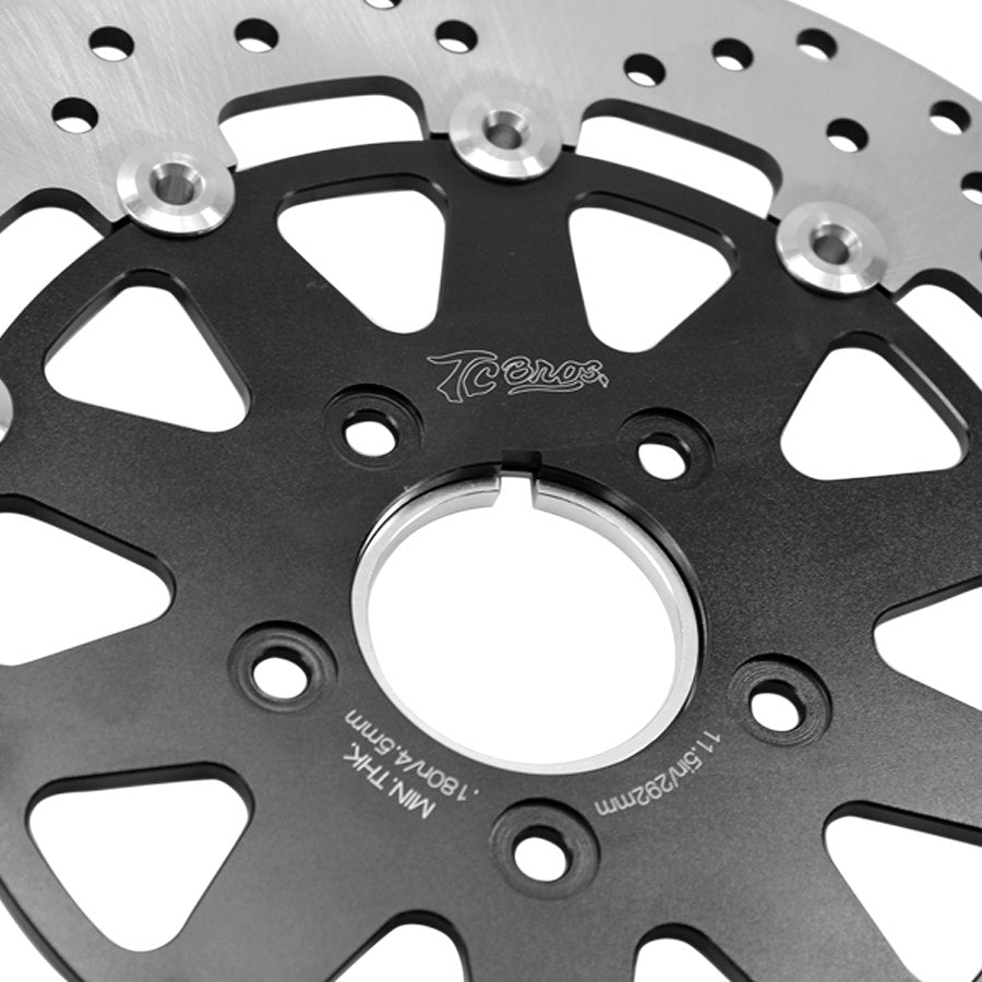 A TC Bros. 11.5in Rear Floating Brake rotor for a 1984-2022 Harley Davidson motorcycle on a white background.