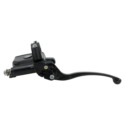A black Moto Iron® front brake master cylinder brake lever on a white background.