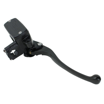 A black Moto Iron® front brake master cylinder brake lever on a white background.