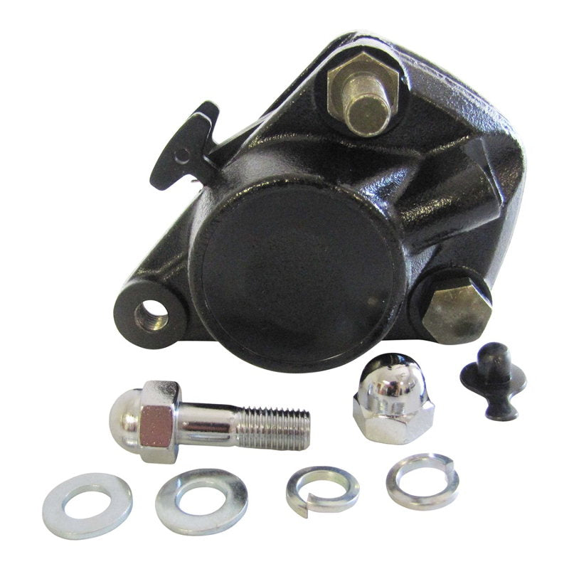 A black Moto Iron® brake pedal assembly with nuts and bolts for a Yamaha XS650 Front Left or Right Brake Caliper (Fits 1972-1976).