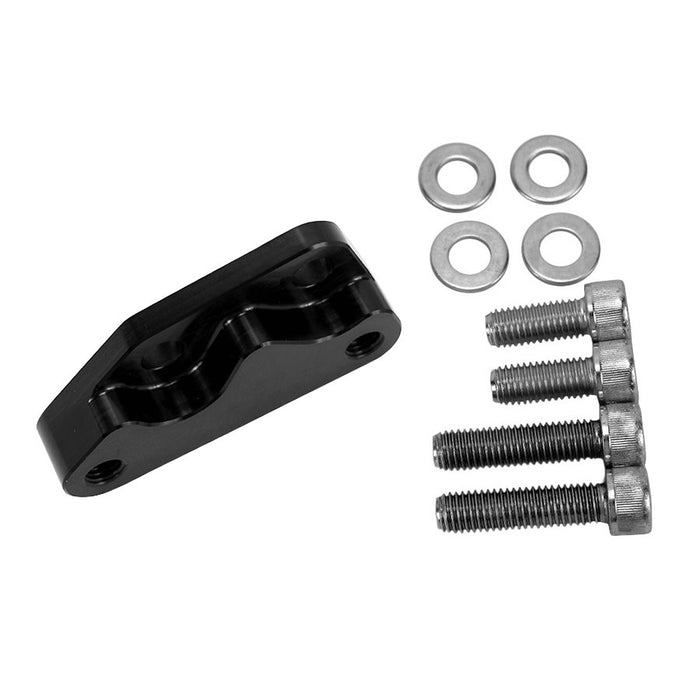 A TC Bros. Black Axial Brembo Front LH Bracket 2000-2007 Harley 12.6in Rotor with bolts and screws designed for Harley Davidson models.