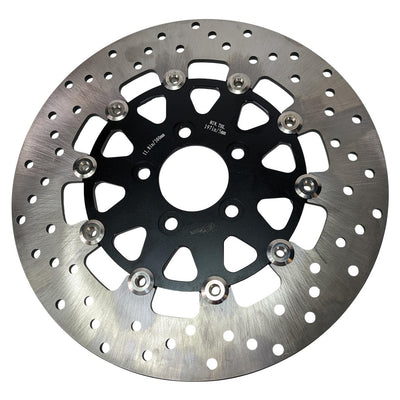 A TC Bros. 11.8in Rear Floating Brake Rotor for 2008-23 Harley Touring Models, made of high carbon stainless steel, designed for Harley Davidson FLH & FLT Touring Models, showcased on a clean white background.