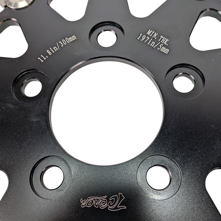 A TC Bros. 11.8in Profile™ Rear Floating Brake Rotor for 2008-23 Harley Touring Models on a white background.