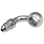 Seven metallic and black Goodridge Universal AN-Type Brake Line Fittings by Goodridge are arranged in a circle around a T-shaped fitting, ideal for brake or hydraulic systems, set against a white background.