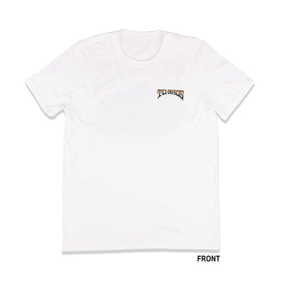 A TC Bros. Drifter T-Shirt - White with a TC Bros. logo on it.