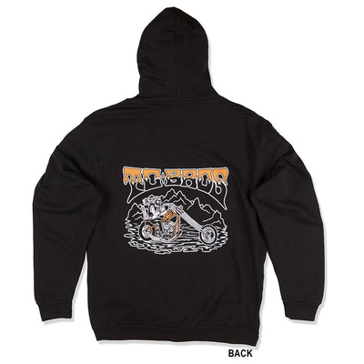 A black TC Bros. Drifter Zip Hoodie with an image of a motorcycle on it.