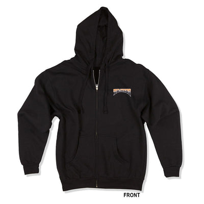 A black TC Bros. Drifter Zip Hoodie with an orange logo from TC Bros.