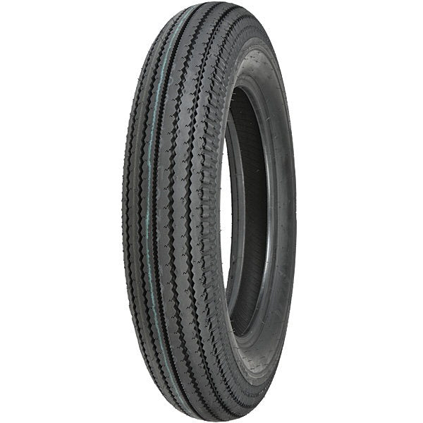 A Shinko 270 Vintage Style Front/Rear Tire 5.00-16 Black Wall 72H motorcycle tire with a classic appearance on a white background.