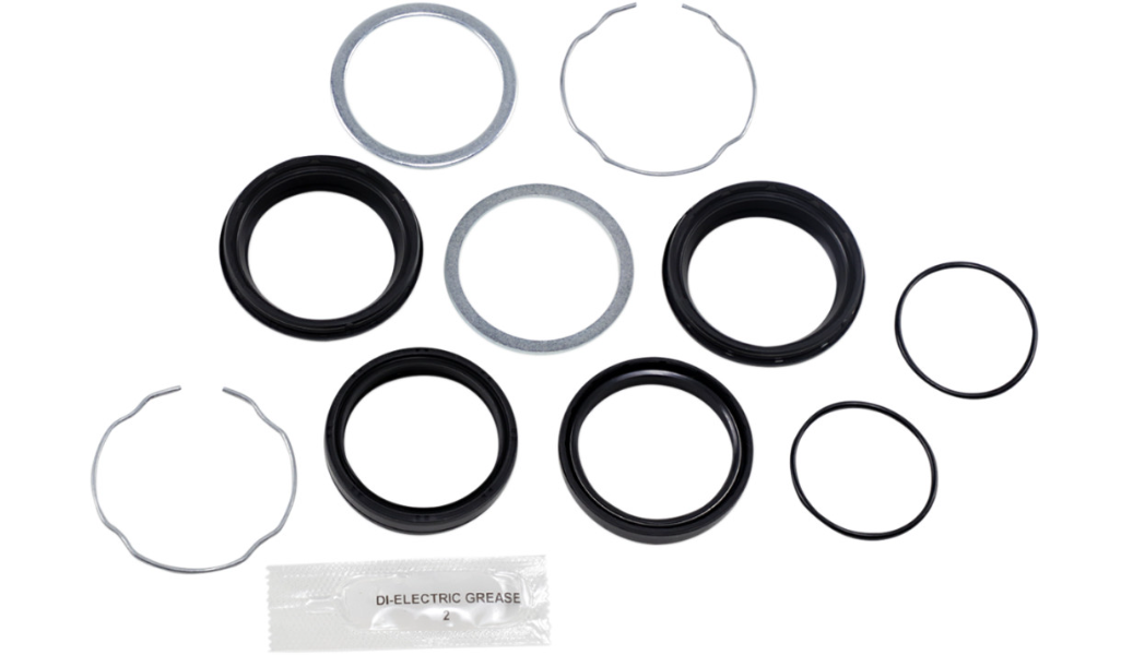A 49mm Fork Seal Kit for Dyna/Touring Wide Glide motorcycles, includes a set of rubber seals and rings manufactured by James Gaskets.