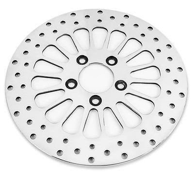A Moto Iron® King Spoke 11.5" Front Brake Rotor Harley Softail, Touring, Dyna, & Sportster 84-13 Polished with a polished finish on a white background.